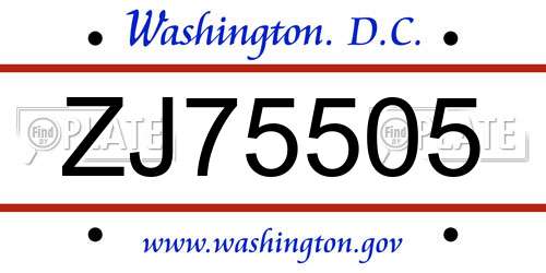 ZJ75505 District Of Columbia License Plate
