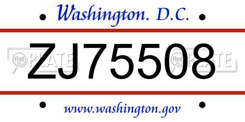 ZJ75508 District Of Columbia License Plate