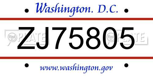 ZJ75805 District Of Columbia License Plate