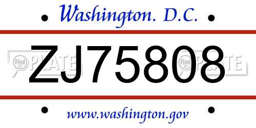 ZJ75808 District Of Columbia License Plate