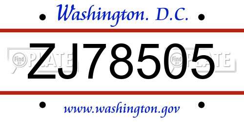 ZJ78505 District Of Columbia License Plate