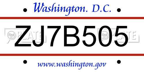 ZJ7B505 District Of Columbia License Plate