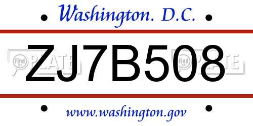 ZJ7B508 District Of Columbia License Plate