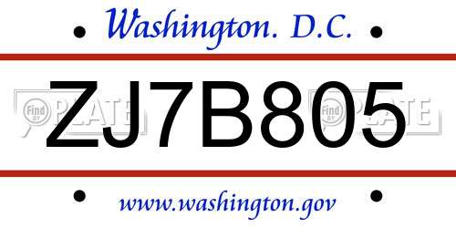 ZJ7B805 District Of Columbia License Plate