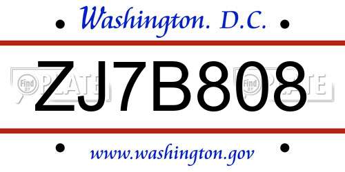 ZJ7B808 District Of Columbia License Plate