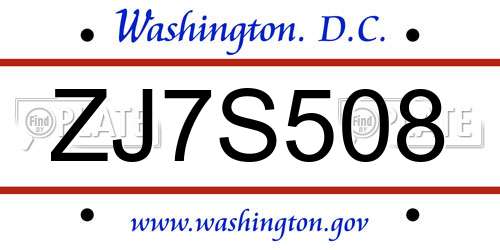 ZJ7S508 District Of Columbia License Plate