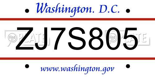 ZJ7S805 District Of Columbia License Plate