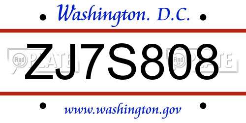 ZJ7S808 District Of Columbia License Plate