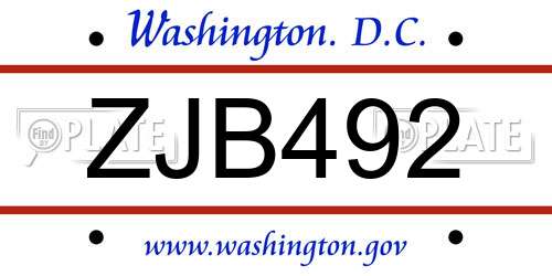 ZJB492 District Of Columbia License Plate