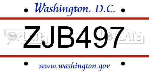 ZJB497 District Of Columbia License Plate