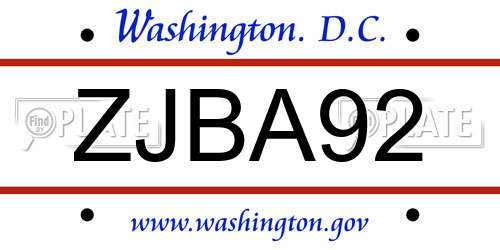 ZJBA92 District Of Columbia License Plate