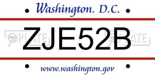 ZJE52B District Of Columbia License Plate