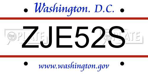 ZJE52S District Of Columbia License Plate