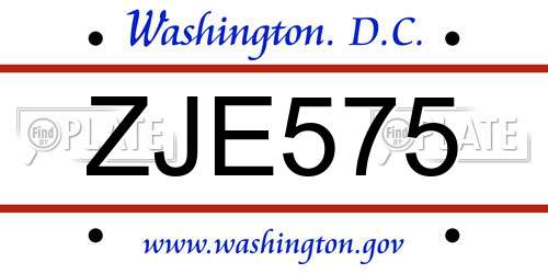 ZJE575 District Of Columbia License Plate