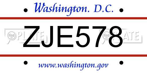 ZJE578 District Of Columbia License Plate