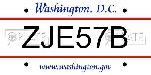 ZJE57B District Of Columbia License Plate