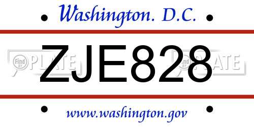 ZJE828 District Of Columbia License Plate