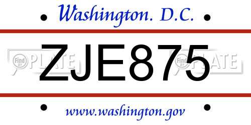 ZJE875 District Of Columbia License Plate
