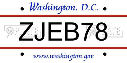 ZJEB78 District Of Columbia License Plate