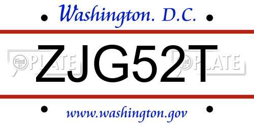 ZJG52T District Of Columbia License Plate