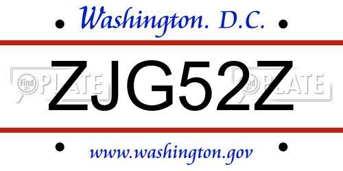 ZJG52Z District Of Columbia License Plate