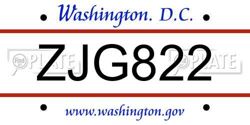 ZJG822 District Of Columbia License Plate