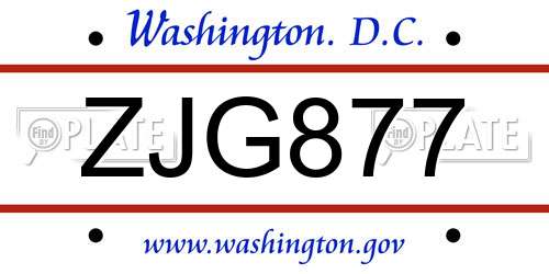 ZJG877 District Of Columbia License Plate