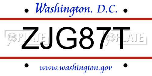 ZJG87T District Of Columbia License Plate