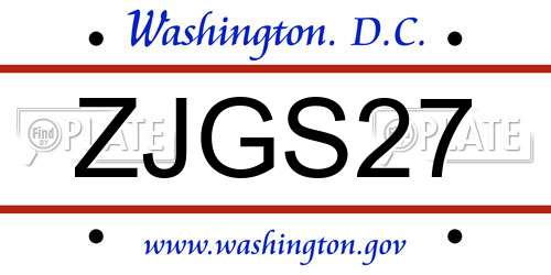 ZJGS27 District Of Columbia License Plate