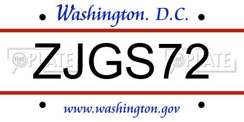 ZJGS72 District Of Columbia License Plate