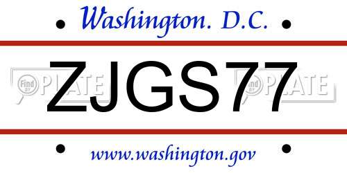 ZJGS77 District Of Columbia License Plate