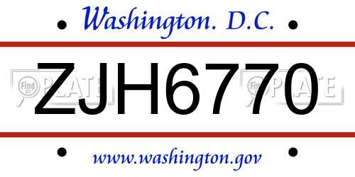 ZJH6770 District Of Columbia License Plate