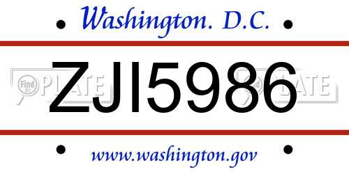 ZJI5986 District Of Columbia License Plate