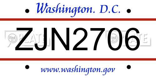 ZJN2706 District Of Columbia License Plate