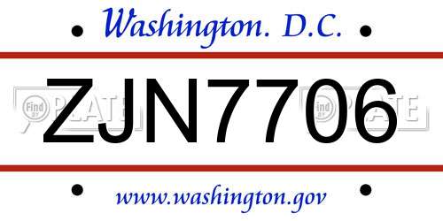 ZJN7706 District Of Columbia License Plate