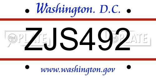 ZJS492 District Of Columbia License Plate