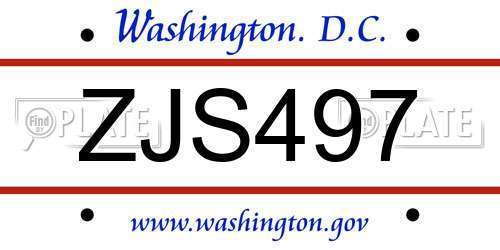 ZJS497 District Of Columbia License Plate