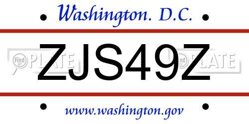 ZJS49Z District Of Columbia License Plate