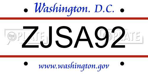 ZJSA92 District Of Columbia License Plate