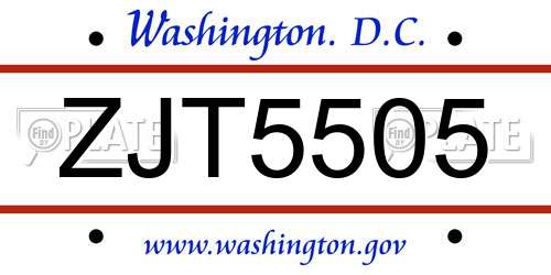 ZJT5505 District Of Columbia License Plate