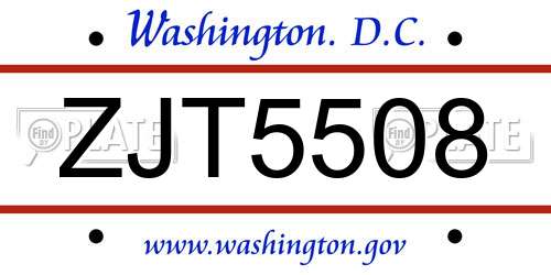 ZJT5508 District Of Columbia License Plate