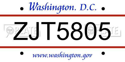 ZJT5805 District Of Columbia License Plate
