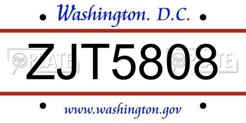 ZJT5808 District Of Columbia License Plate