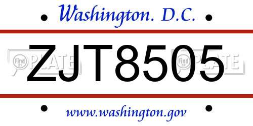 ZJT8505 District Of Columbia License Plate