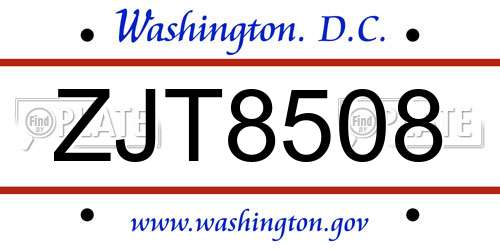 ZJT8508 District Of Columbia License Plate