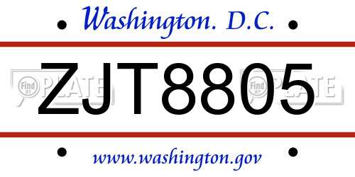 ZJT8805 District Of Columbia License Plate