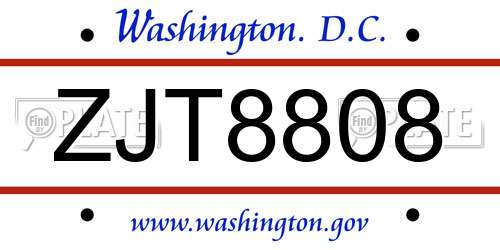 ZJT8808 District Of Columbia License Plate