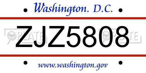 ZJZ5808 District Of Columbia License Plate