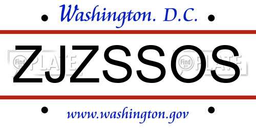 ZJZSSOS District Of Columbia License Plate