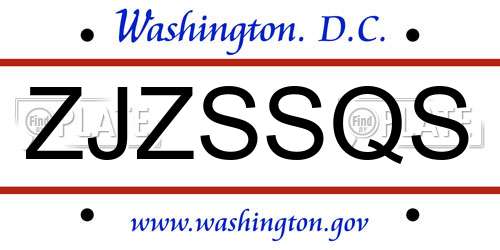 ZJZSSQS District Of Columbia License Plate
